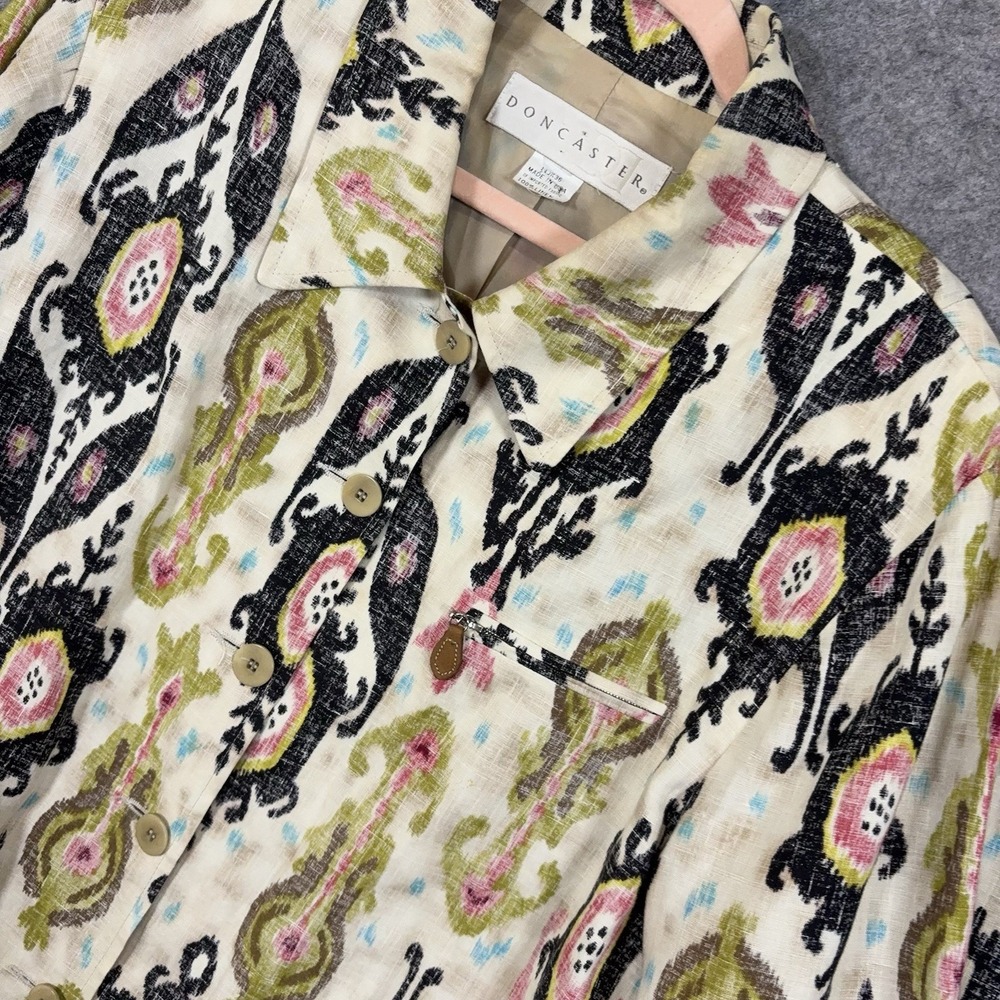 Doncaster Linen Blazer Womens Sz 1X Multicolor Zip Pocket Lined Classic USA Made